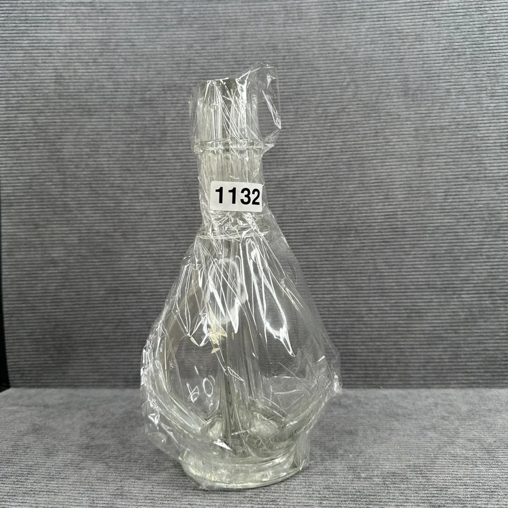 Vintage Clear Glass 4 Chamber Decanter‎ Ribbed Neck Pinched Glass Carafe Cruet